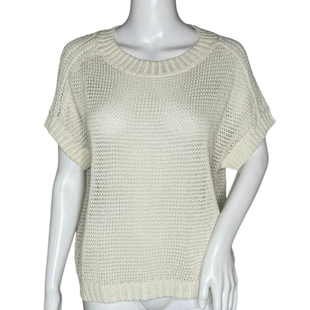 Tommy Bahama Sweater Womens XS Cream Silver Shimmer Open Knit Beach Bohemian